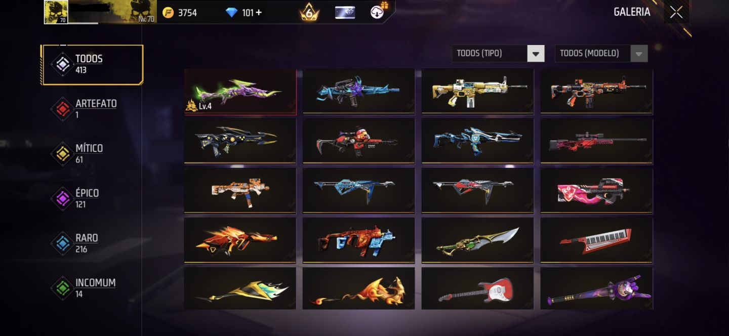 CONTA DE FREE FIRE GEMADA NÍVEL 70 COM RAGNAROK, ANGELICAL e MANDELA