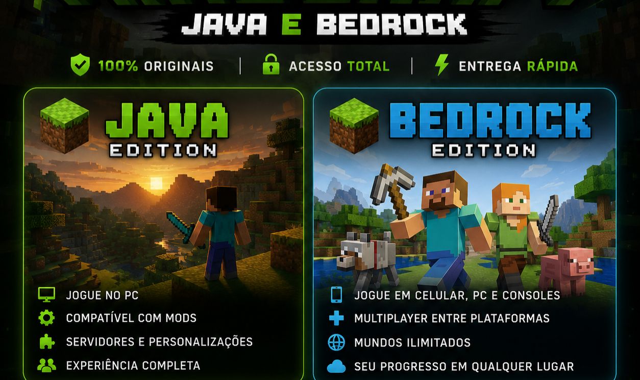 (SUPER PROMOÇÃO) MINECRAFT FULL ACESSO, JAVA E BEDROCK