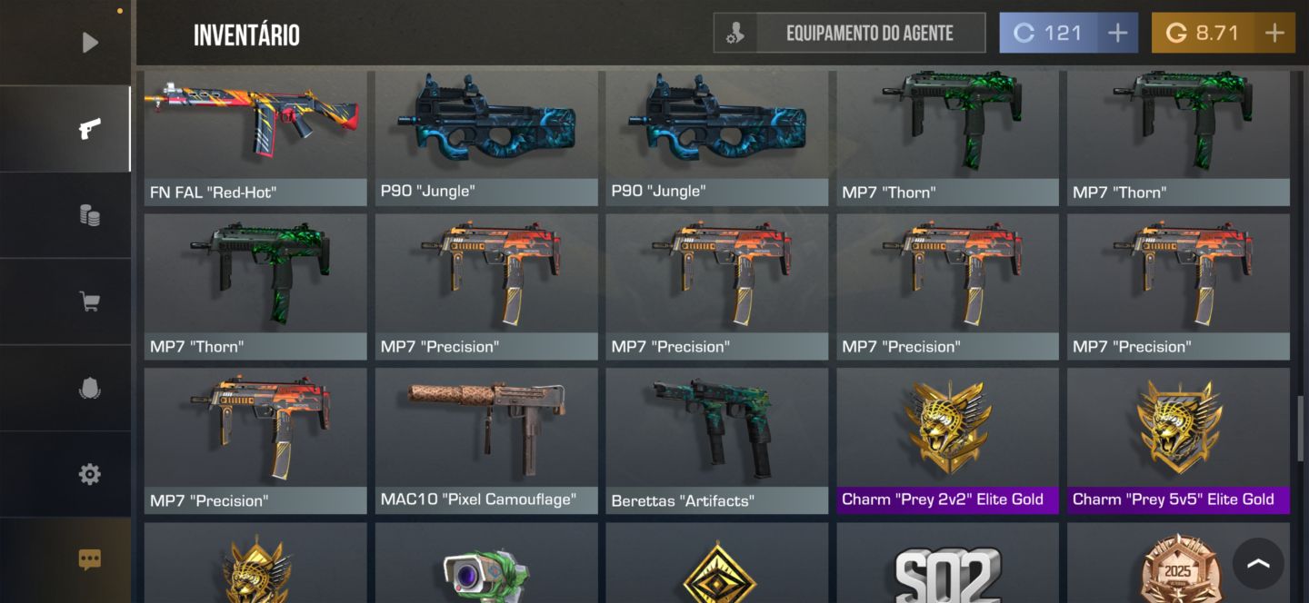 CONTA DE STANDOFF COM 1 FACA E 2 LUVAS E ALGUMAS ARMAS RARAS