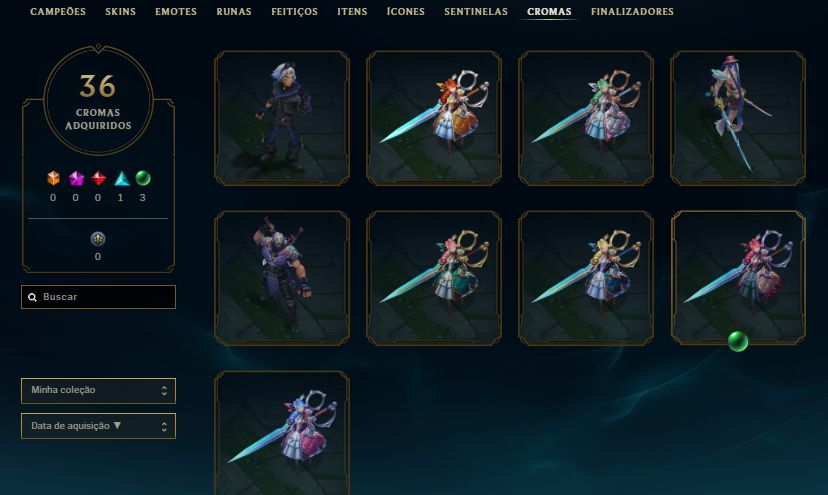 CONTA ESMERALDA 4 / MF EXOCÓSMICA / 4 SKINS DO YASUO / 42 SKINS / 10K EA