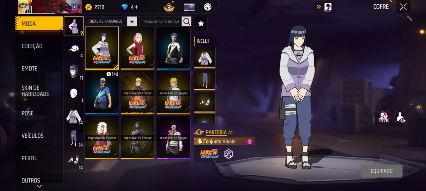 CONTA FREE FIRE + COLEÇÃO NARUTO