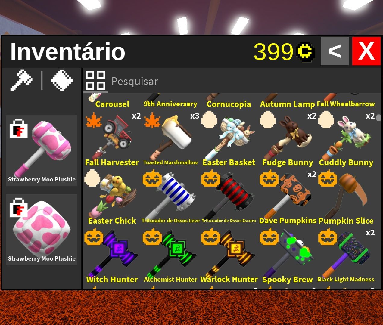 FTF Inventário com quase todas as marretas incluindo Moo Plushie
