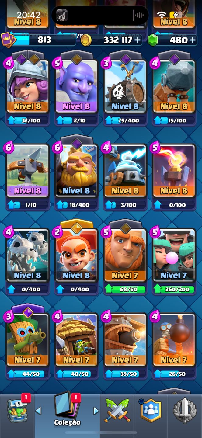CONTA COMPLETA CLASH ROYALE 332.117 OUROS + 480 GEMAS + 4.537 TROFÉUS
