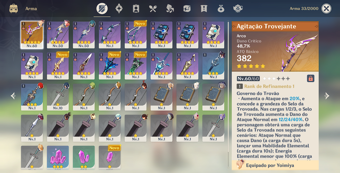 Conta com Yoimiya e arma assinatura + 2 t5 e o xingqiu