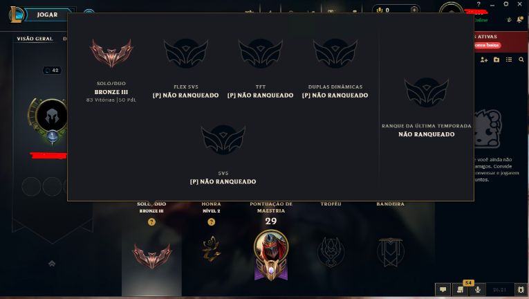 CONTA BRONZE 3 + ESPOLIOS + 2 SKINS +ZED M10 - Handlevel + 100% SEGURA - FA