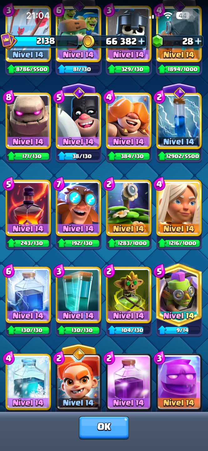 CONTA CLASH ROYALE! 14k+ já foi maior campeão. Cartas níveis top tier