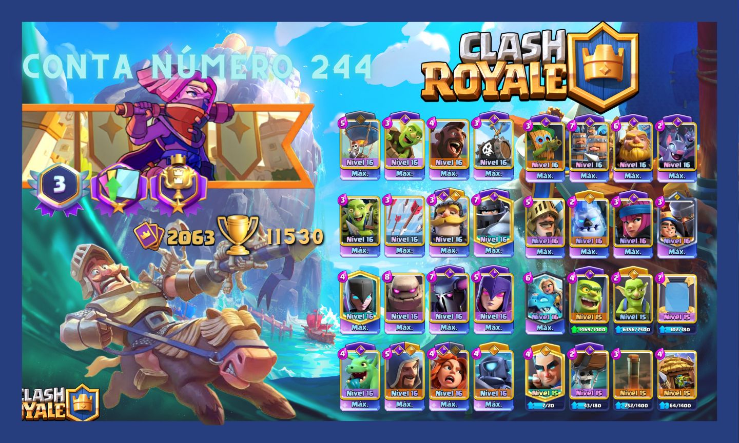 Contas de clash Royale upadas com cartas bem encaminhadas e com Vários troféus.