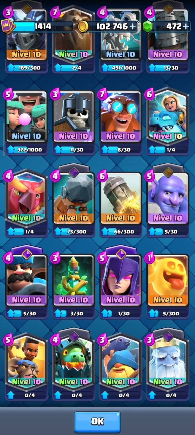 CONTA CLASH ROYALE NIVEL 15, VARIAS EVOS E HEROIS