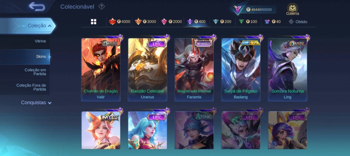 CONTA TODOS OS HEROIS E 200 SKINS