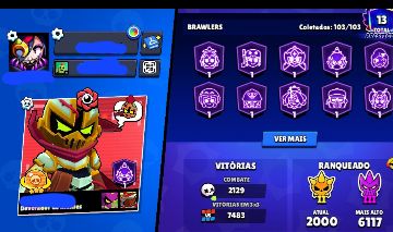 Conta de brawl stars,324 skins,70 hypercargas,50k de troféus