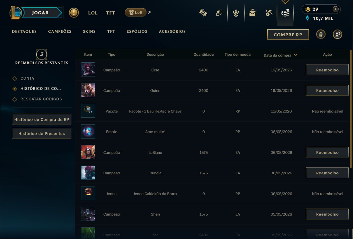 CONTA MONO YASUO - EX DIAMANTE - 1 ULTIMATE - 12 MÍTICAS - 162 SKINS NO TOTAL