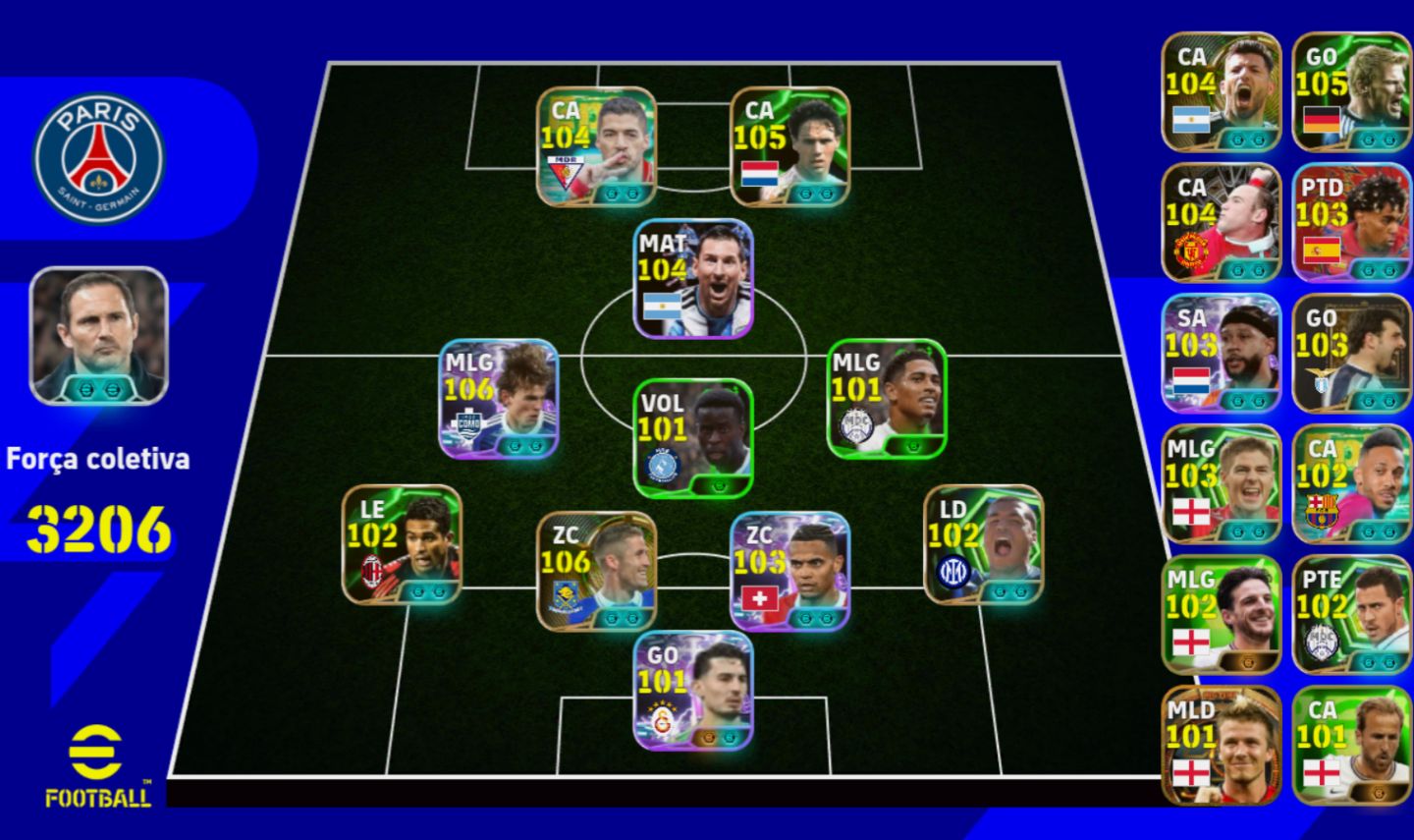 CONTA EFOOTBALL! NICO PAZ 105 + ELENCO FORTE E FORÇA COLETIVA 3206 !!