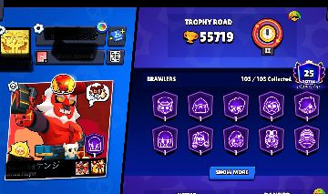 [55K TROFÉUS]CONTA FULL BRAWLERS(103/103)-25 HYPERCHARGES-MUITOS LEVEL 11 FULL