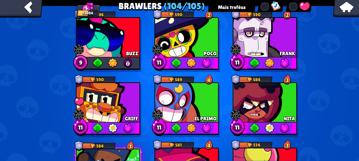 CONTA RARISSIMA, DESDE 2019 BRAWL STARS 104/105 BRAWLERS