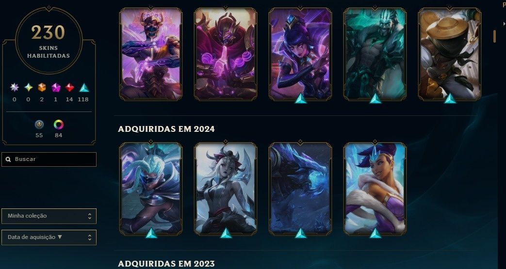 Conta lol com mais de 200 skins, quase todos personagens e +30k de essências
