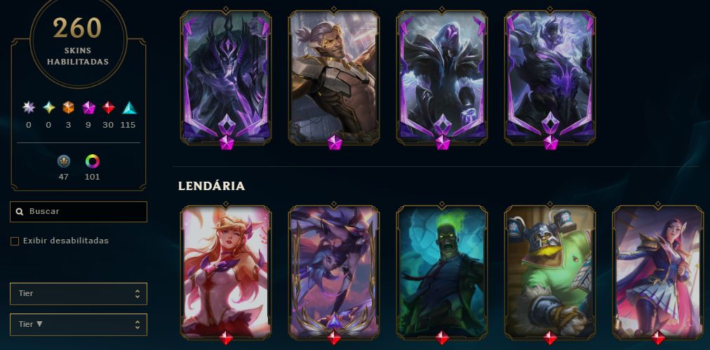 Conta LoL | LEVEL 617 | 260 skins | Elo Gold 3