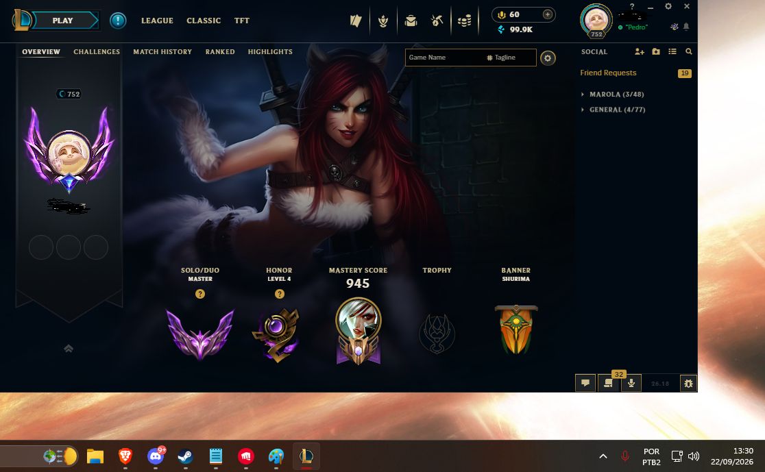 CONTA MESTRE - 275 SKINS