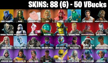 88 Skins - cobalt snowfoot, peter griffin, gwenpool, war machine, 50 vbucks