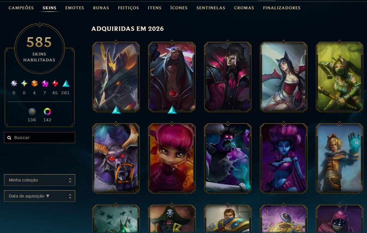 Conta de lol único dono, mais de 10 anos lvl 670 com 585 skins