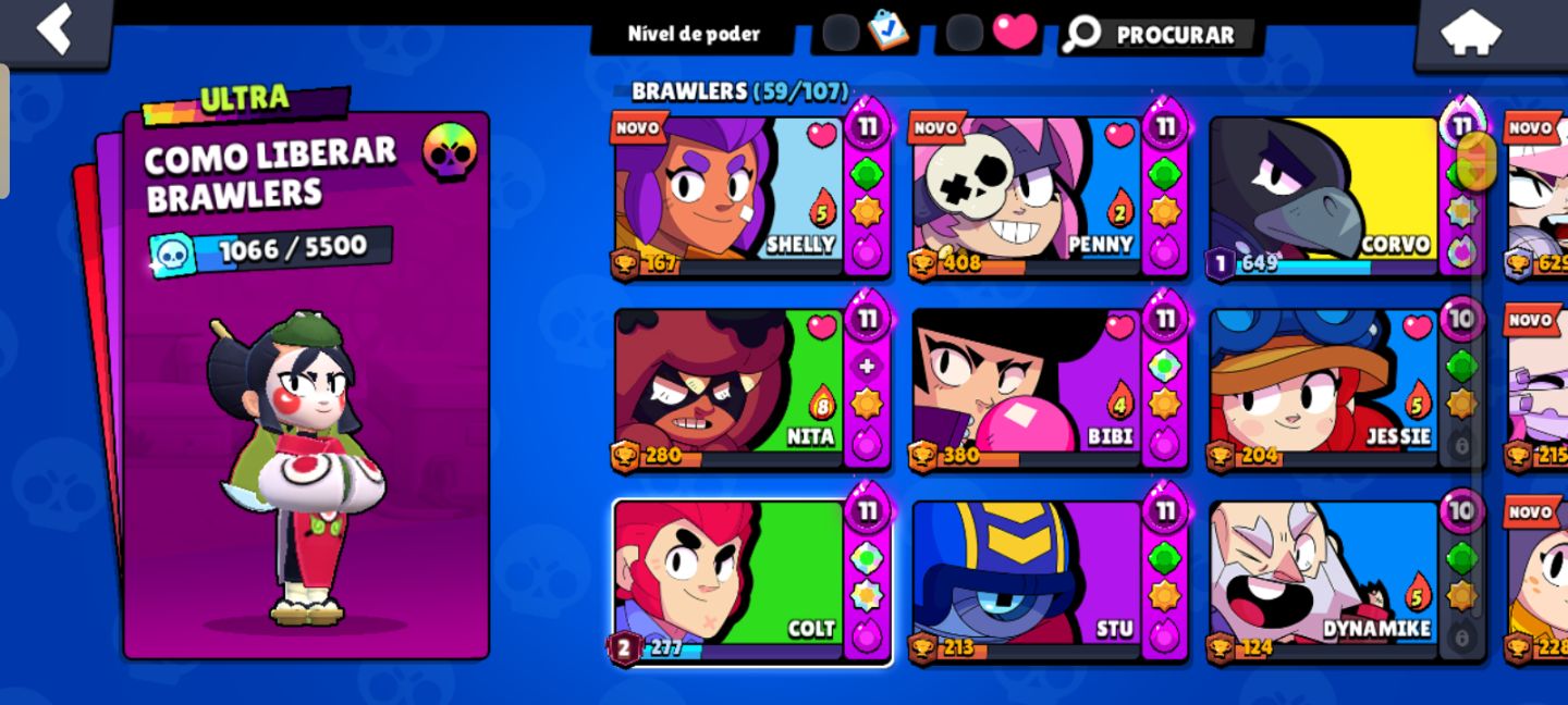 Conta de brawl stars iniciante com brawlers e skins lendárias