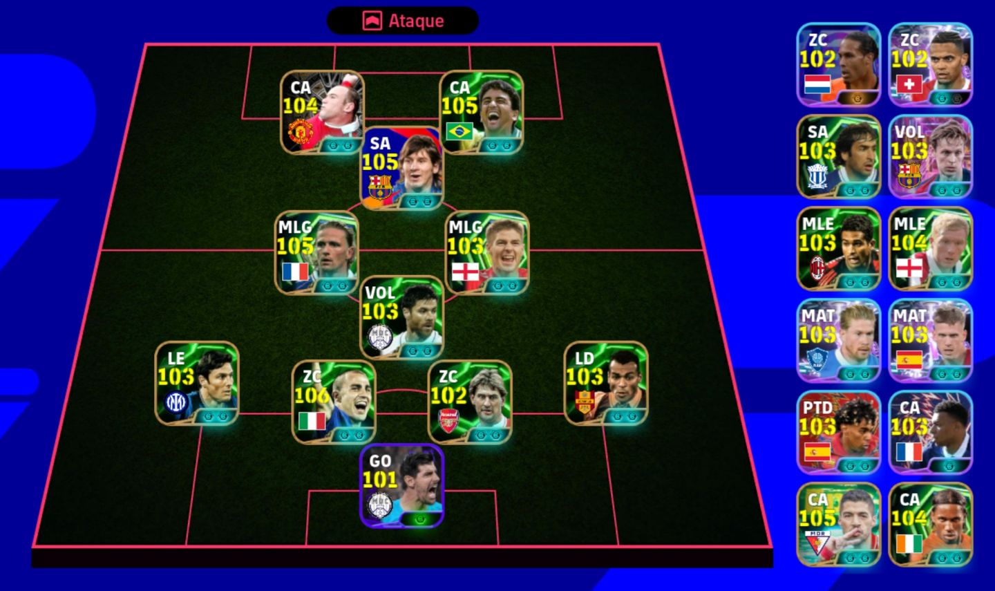 Conta Efootball-Messi d Pack,Rooney,Bebeto,Suárez,Drogba,Petit,Canavarro,De Jong