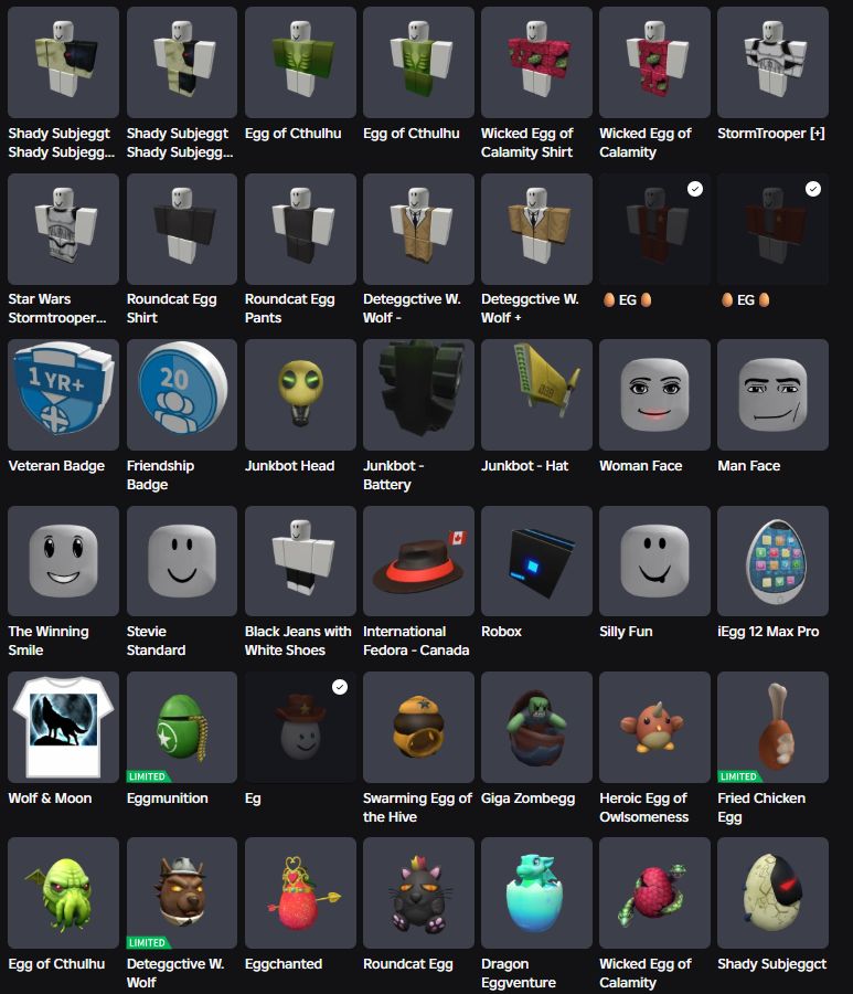 CONTA ROBLOX ANTIGA 2019 COM WICKED EGG OF CALAMITY + 25 OFFSALES [UNVERIFIED]
