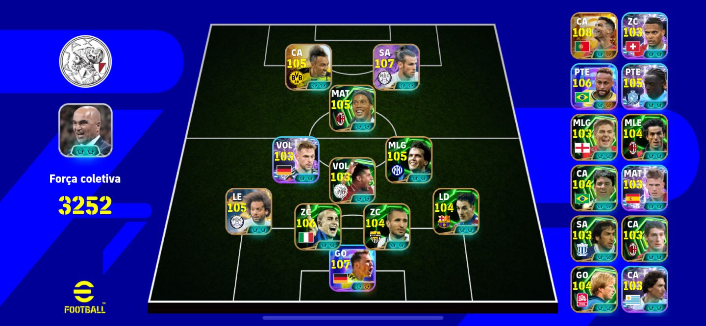 CONTA DE EFOOTBALL COM CR7 108 BALE 107 NEYMAR 106
