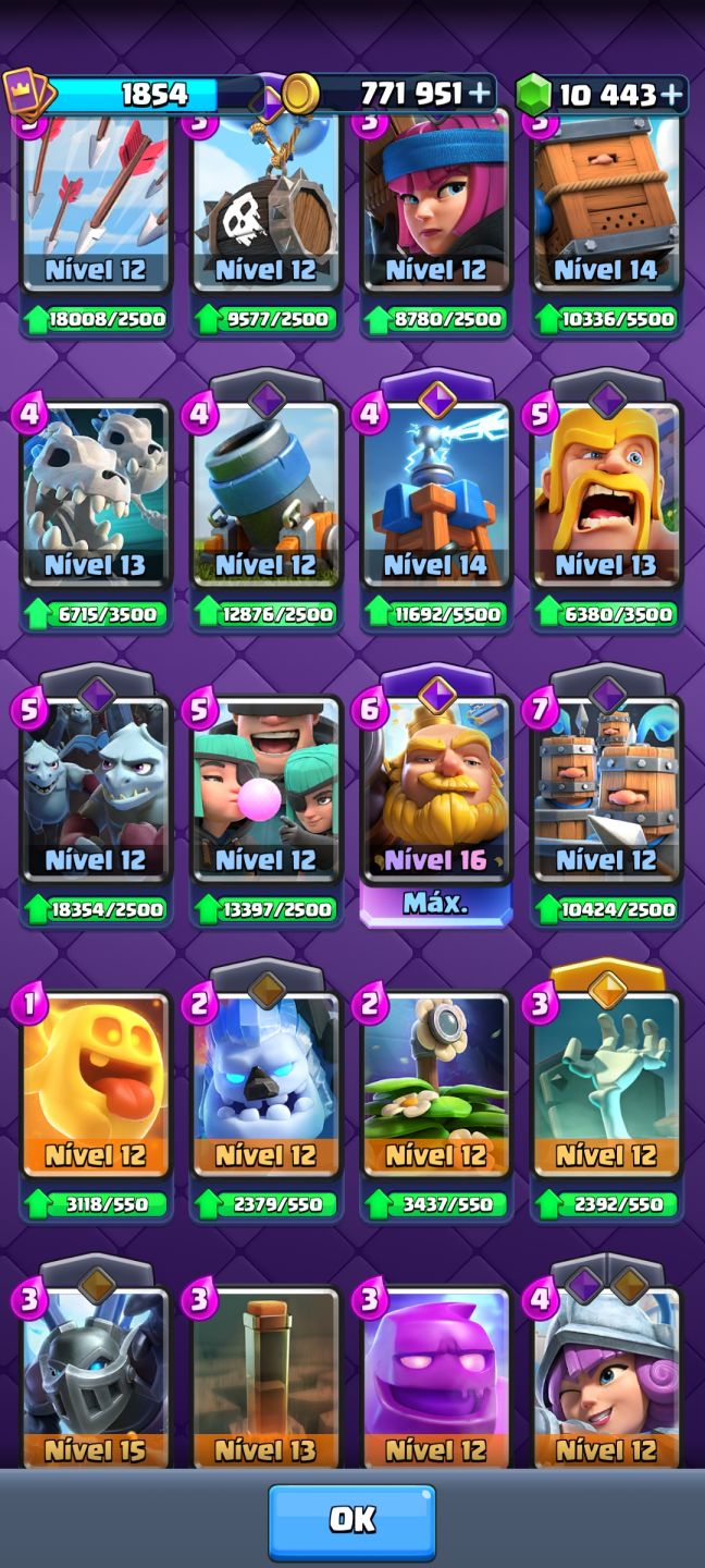 Conta Clash Royale nv. de coleção 1854 (Torre do rei 16)!!!!