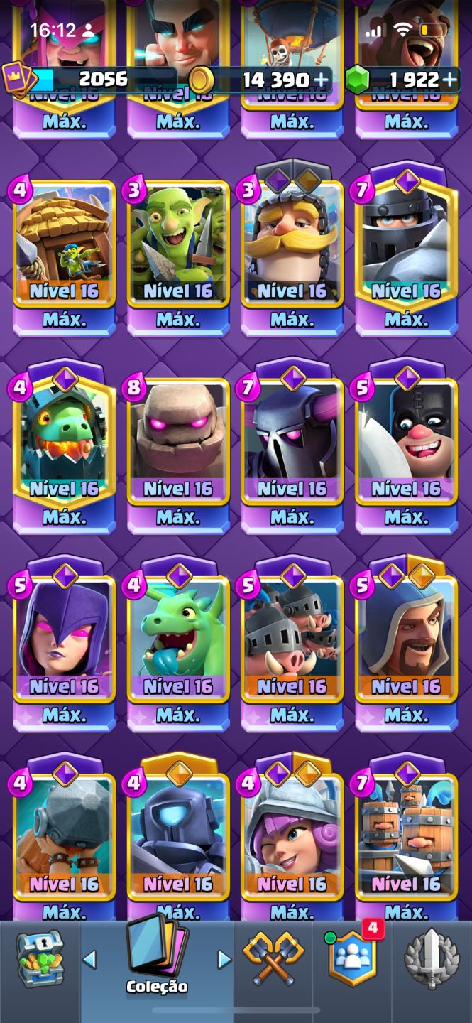 CONTA COM 61 CARTAS LVL 16 CLASH ROYALE