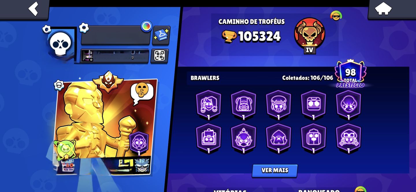 BRAWL 105K TROFÉUS | 100% FULL LVL 11 | MESTRE | CONTA OG 2019) SKINS EXCLUSIVAS
