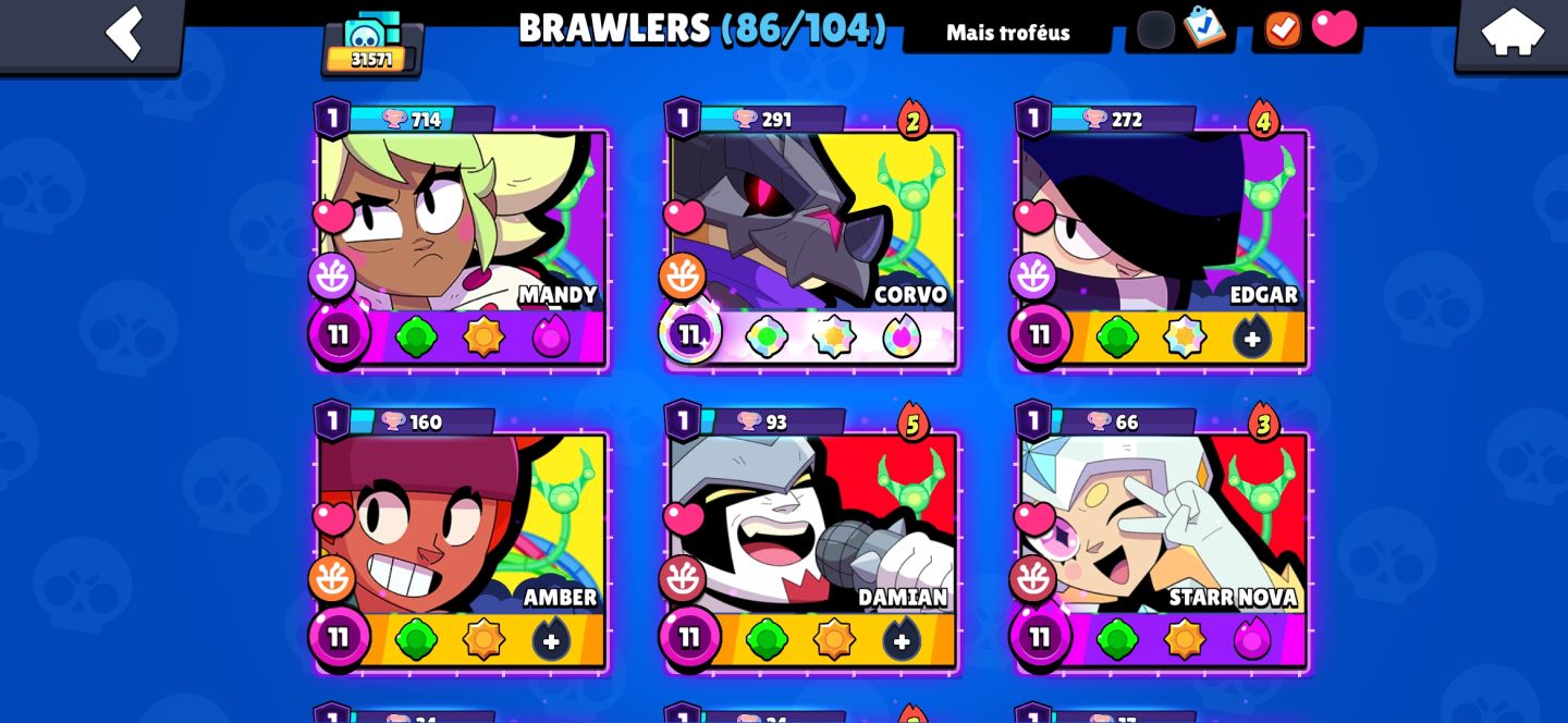 Conta de brawl stars full acesso 86 brawlers com 29 hypercargas e 15 prestigios