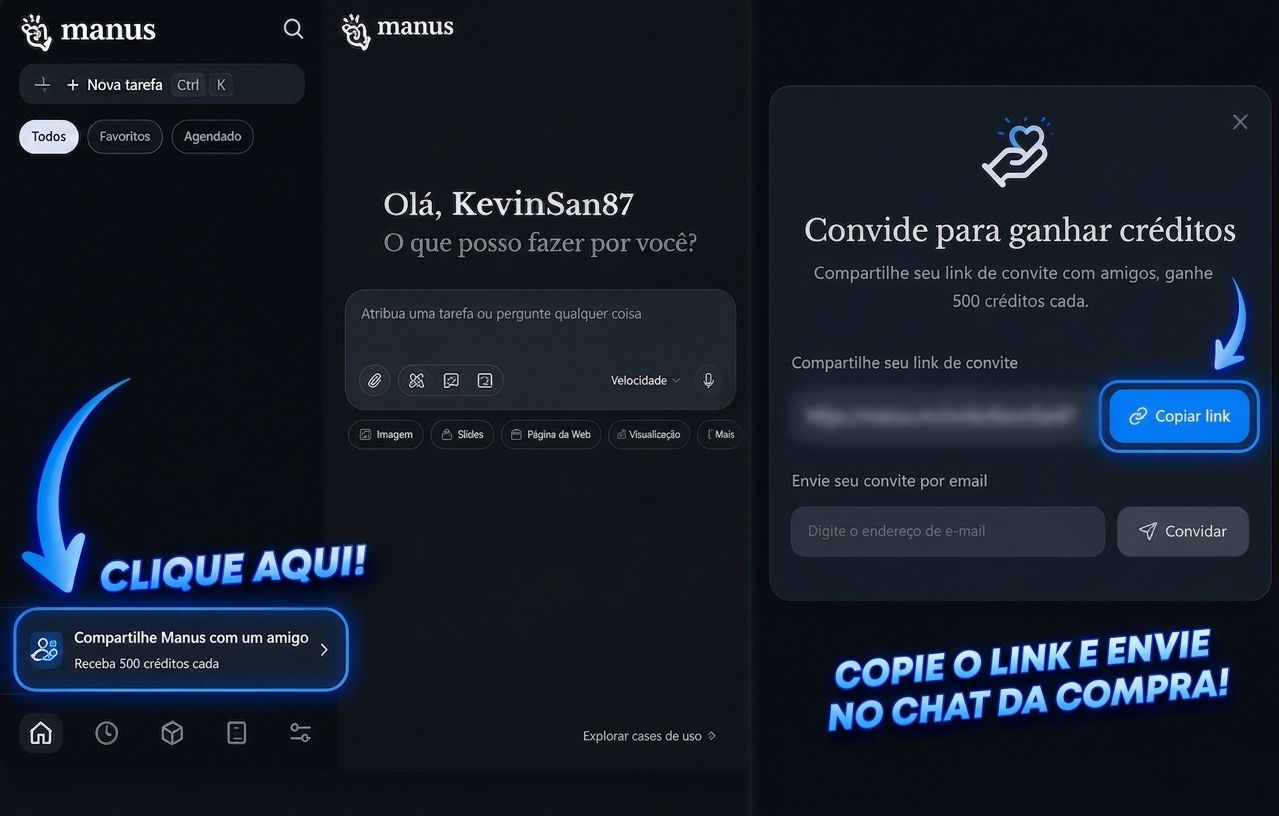 Manus AI - Créditos [Recarga na Sua Conta / Conta Lite]