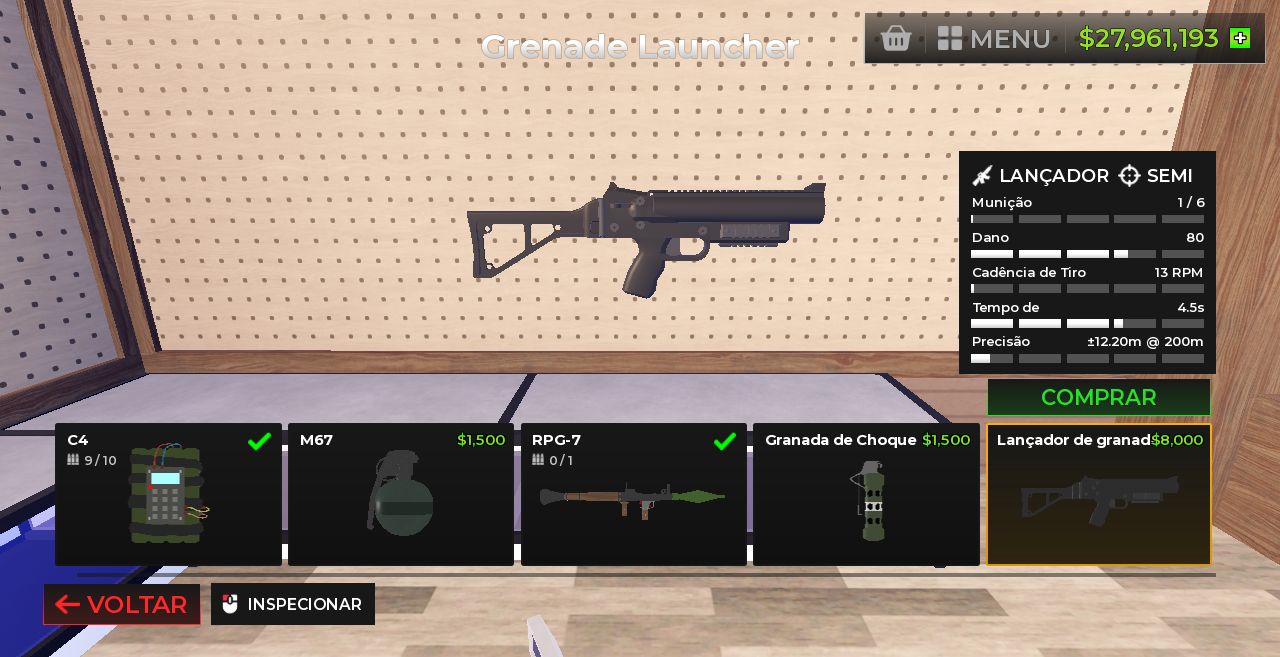 Armamentos do jogo wanted roblox