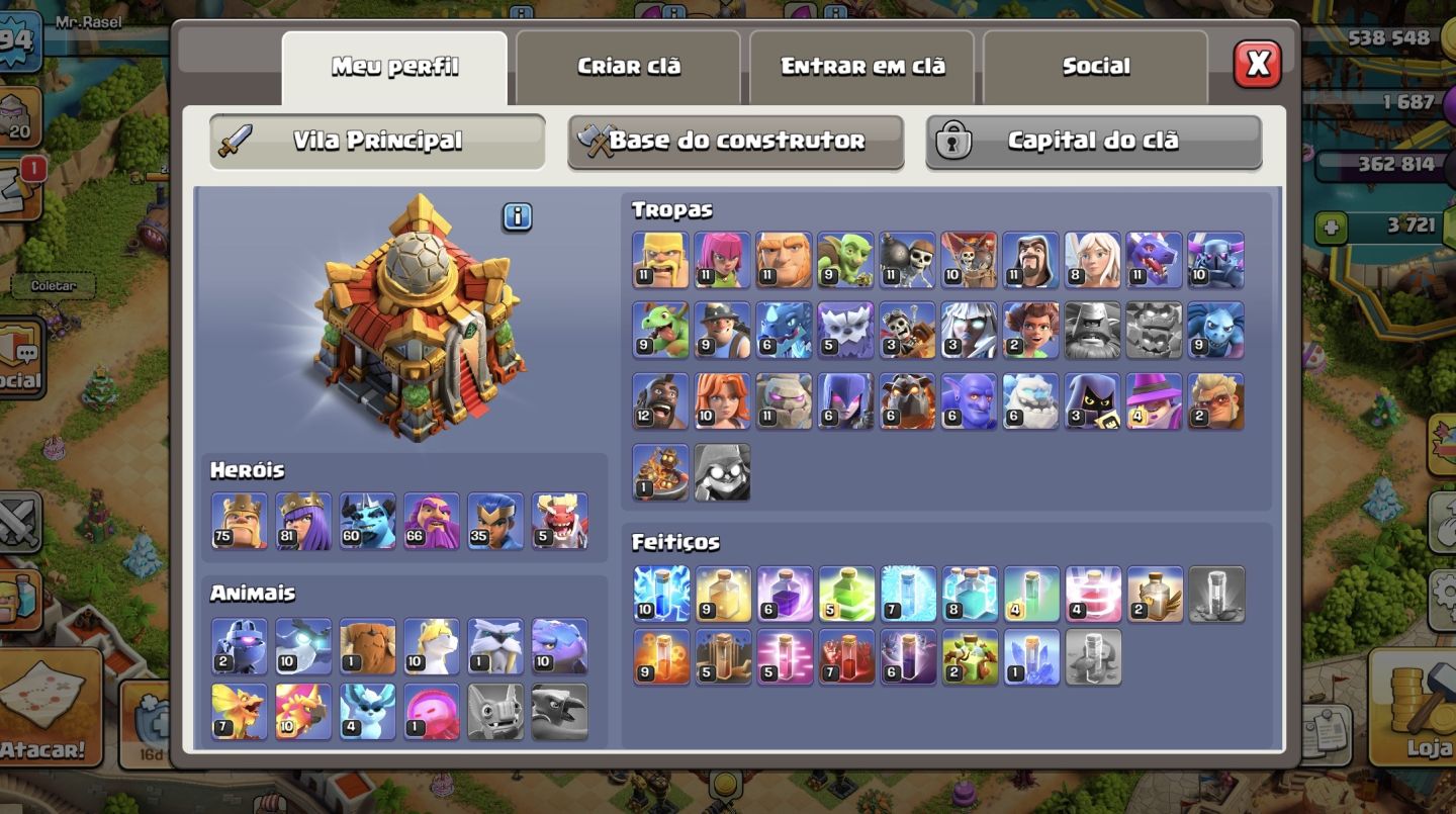 CLASH OF CLANS CV16 HERÓIS FORTES + BASE BEM DESENVOLVIDA