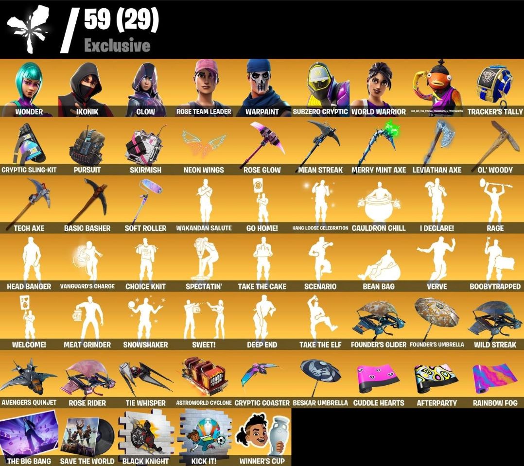 CONTA COM 400 SKINS + WONDER + IKONIK + MINTY + GLOW + STW OG + MUITO TRYHARD