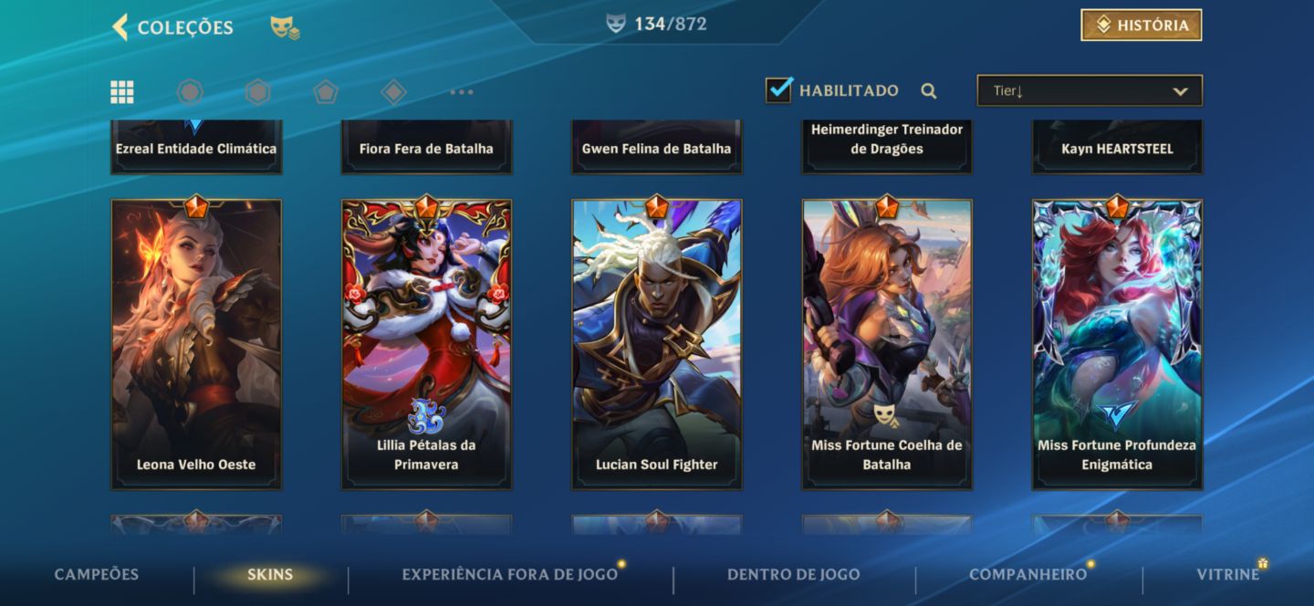 Conta 134 skins e 4 míticas