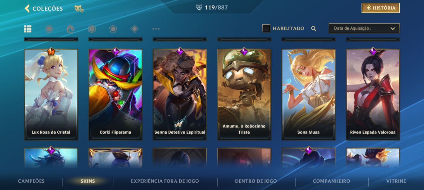 SKIN LENDÁRIA LUX R. DE CRISTAL/C. NEGRO E SENNA V. OESTE + 110 SKINS HABILITADA