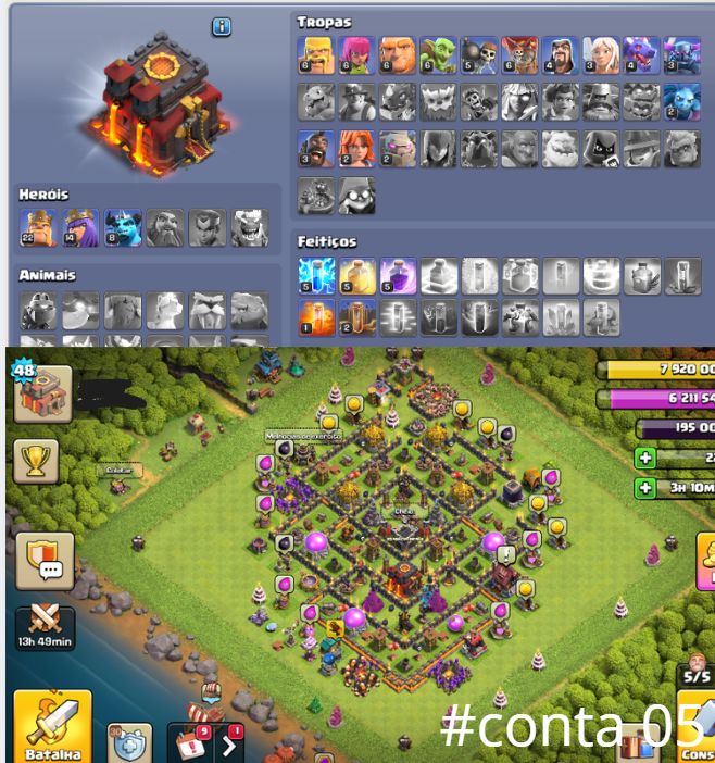 Contas COC CV 7 ao CV 15 | Rushadas | Vários Níveis