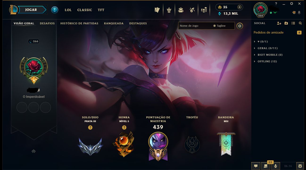 CONTA LOL + TFT | 174 SKINS | 3 ULTIMATES | 2 MÍTICAS | 14 LENDÁRIAS | LVL 266
