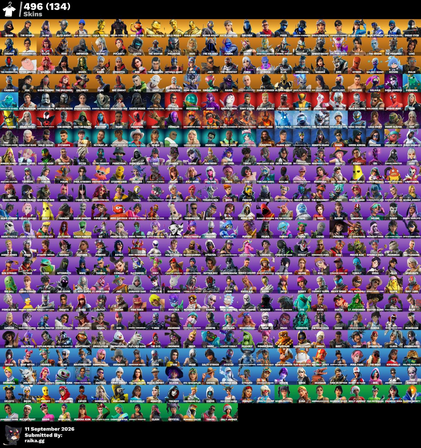 CONTA FORTNITE (EX PRO-PLAYER) 496 SKINS E 7325K DOLL