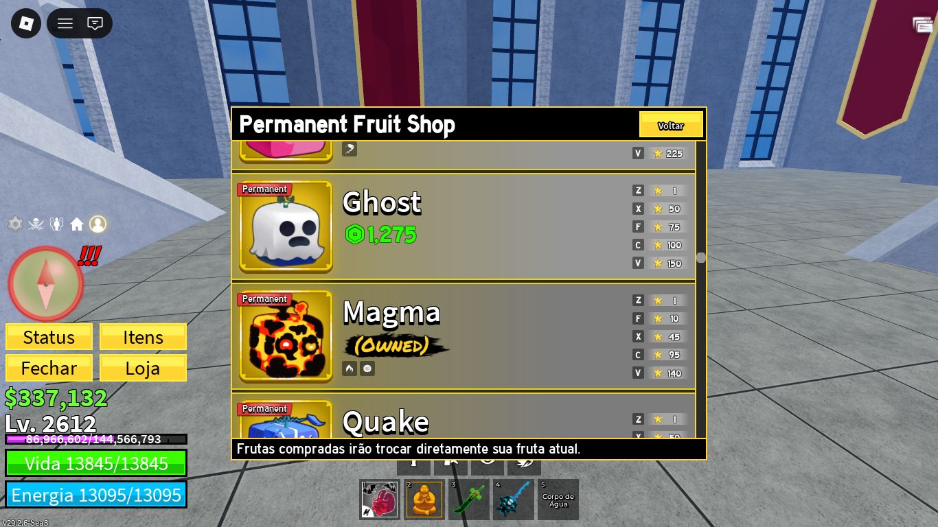 Conta de blox fruits level 2612 e diversas frutas permanentes como buddha,dough.