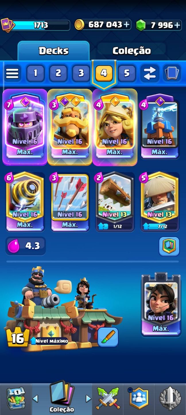 Conta de Clash royale de 9 anos super gemada com vários cartas level 16