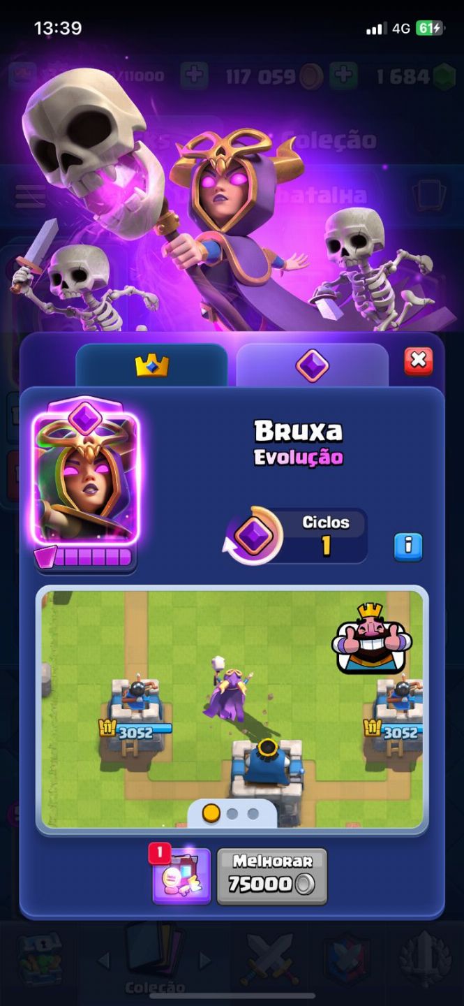 Conta clash royale com 1 passe de batalha da bruxa, e outras evoluções No PRECIN