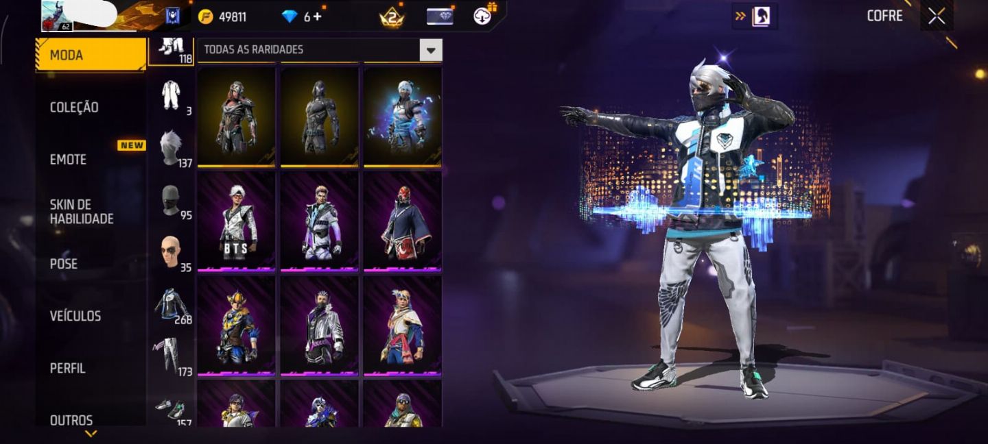 CONTA FREE FIRE RARA + ANGELICAL BRANCA + COBRA