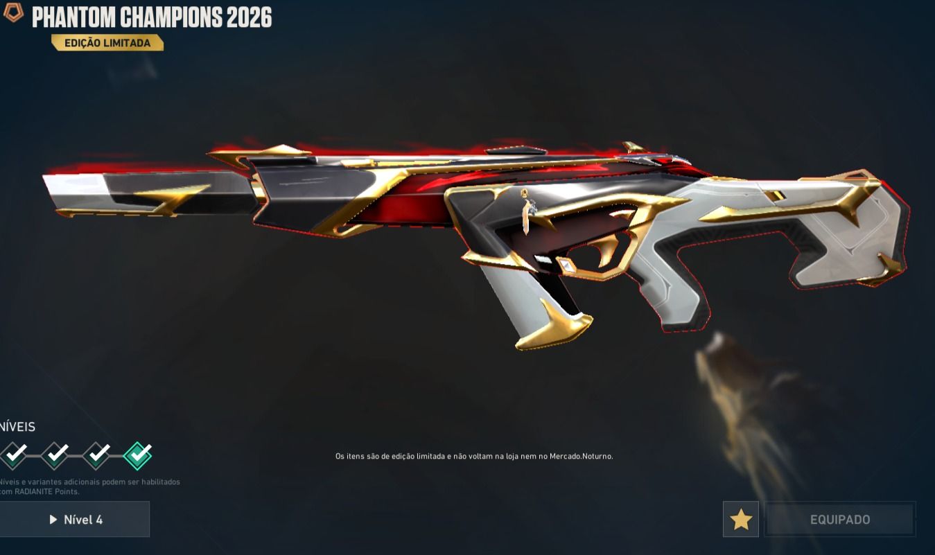 Valorant | Phantom + Leque Champions 2026 Ed. Limitada | 9 Skins | Ouro