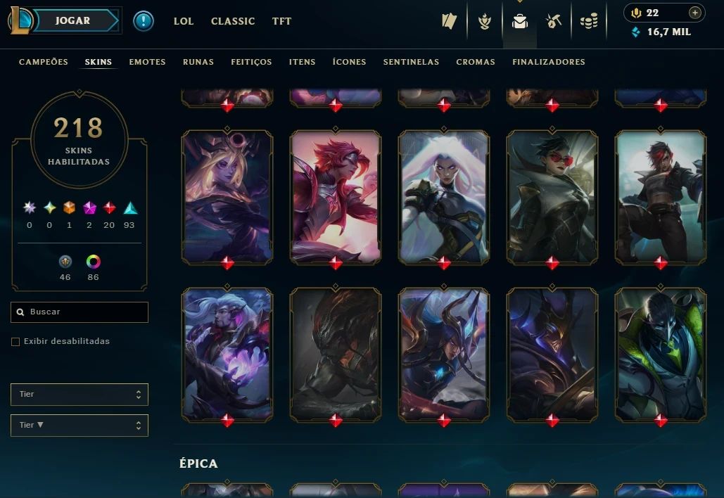 Conta lol gold level 500 280+ skins otima para mono riven, zed, yasuo e irelia