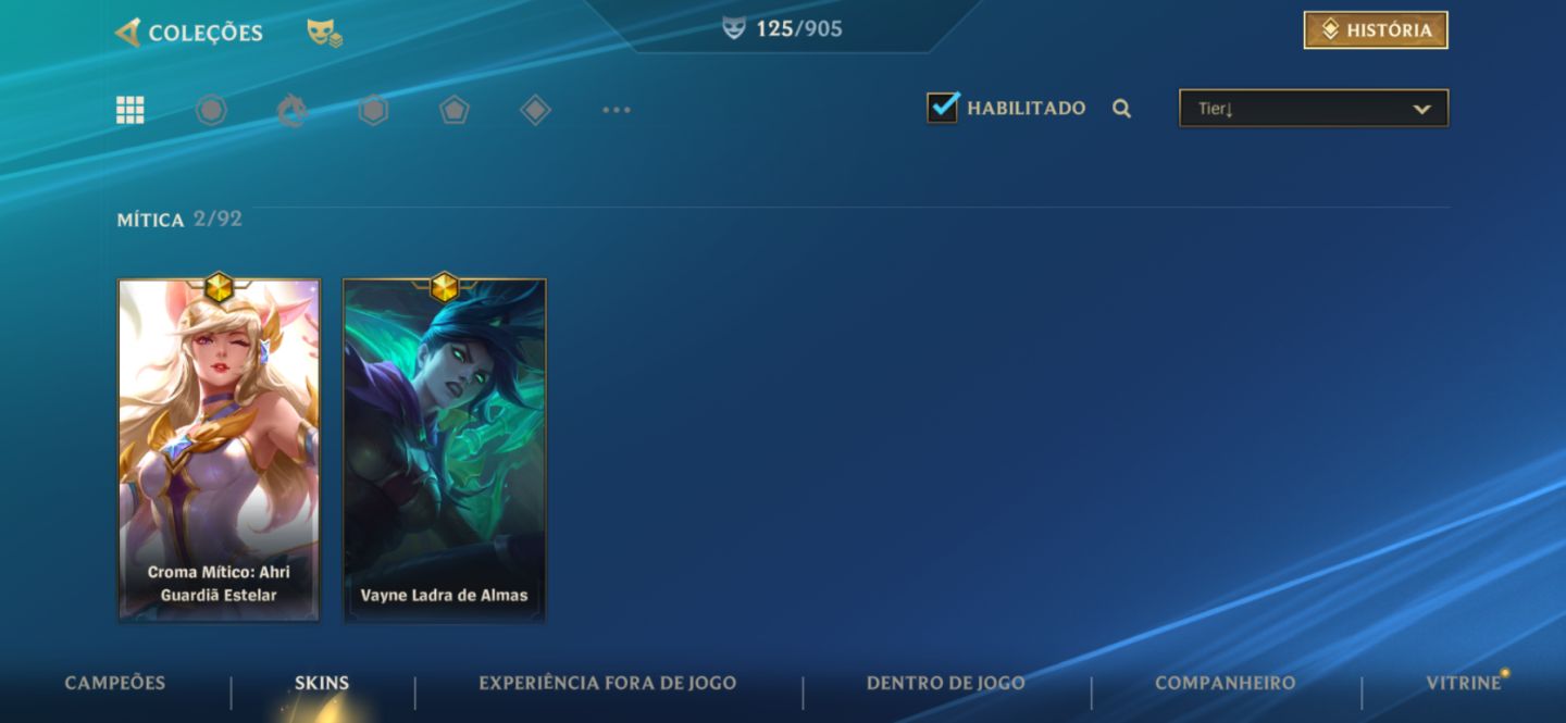 Conta Wild Rift com 125 skins e todas do passe ranked