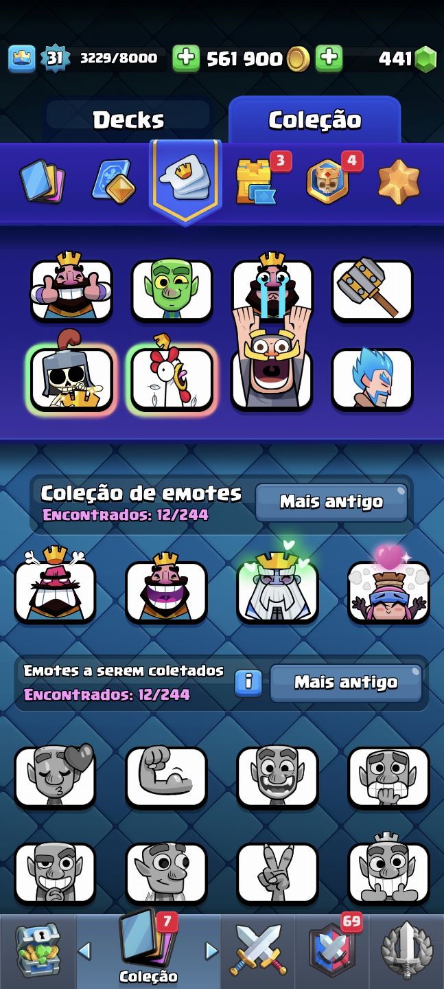 CONTA DE CLASH ROYALE ANTIGA COM MUITAS CARTAS E COM UM DOS EMOTES MAIS RAROS.