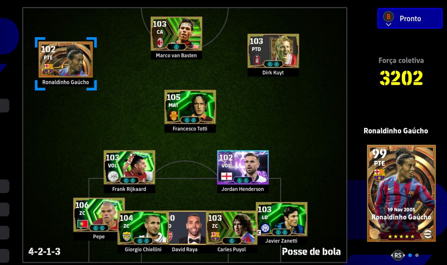 CONTA eFOOTBALL STEAM | RONALDINHO 102 + VAN BASTEN 103 + TOTTI 105 + PEPE 106
