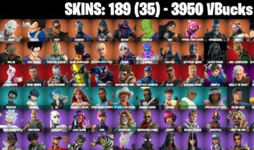 189 Skins - Carbide, Drift, Ragnarok, Darth Vader, Emma Frost, 3950 vbucks